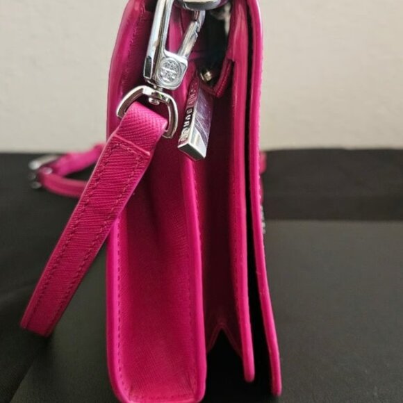Tory Burch Emerson Combo Pink Saffiano Leather Crossbody Bag Fuchsia Hot Pink - Picture 10 of 13